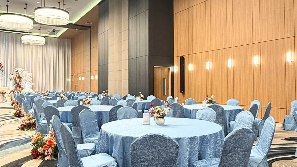 Round tables across the ballroom