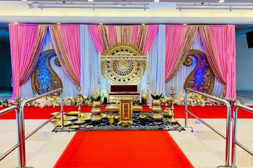 Pink and gold wedding stage